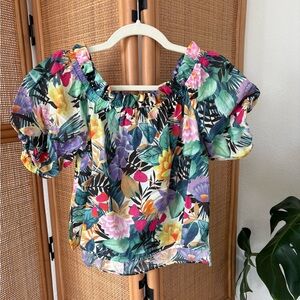 MANGO Tropical Floral Print Off-shoulder Top Size: EUR 8/US4 Vacay Ready Top!